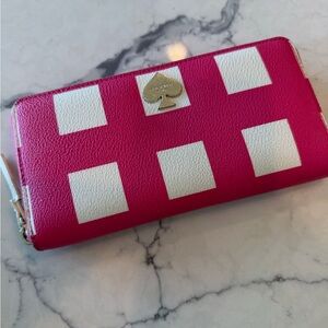 Kate Spade Lacey Pink Checkered Zip Around Wallet